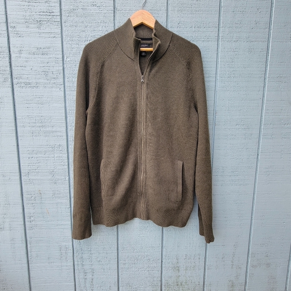 Banana Republic Men's Pima Cotton Full Zip Sweater Jacket sz L Tall Green